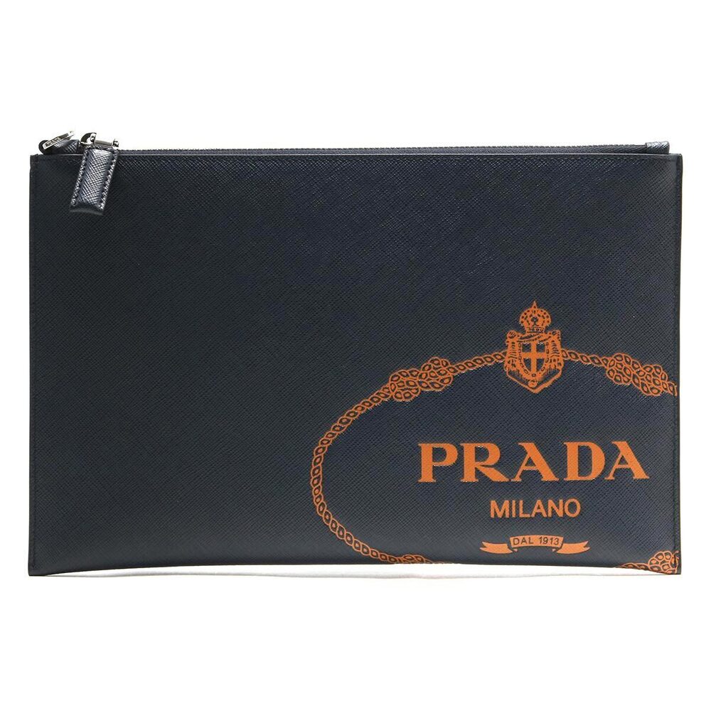 Prada Clutch Bag Handbag Saffiano Baltico Blue Papaya Orange Spring Summer